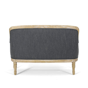English Elm Loveseat French Country Style Turned Legs Padded Upholstery Compact Sitting Room Sofa 71063.00CHAR