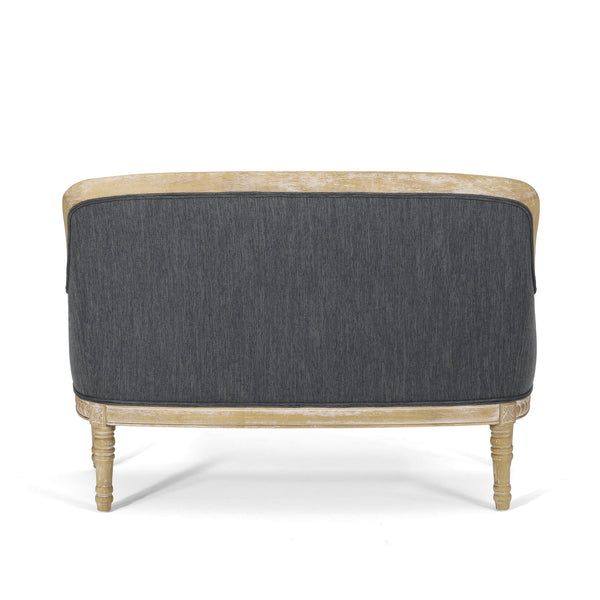 English Elm Loveseat French Country Style Turned Legs Padded Upholstery Compact Sitting Room Sofa 71063.00CHAR