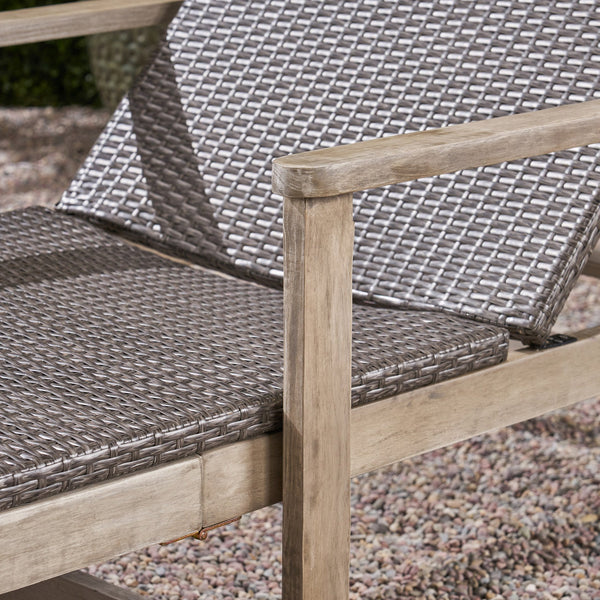 English Elm Christopher Knight Home® - Hampton Stylish Wood & Wicker Chaise Lounge - Durable, Adjustable, Weather-Resistant Outdoor Seating 63763.00LMBLK