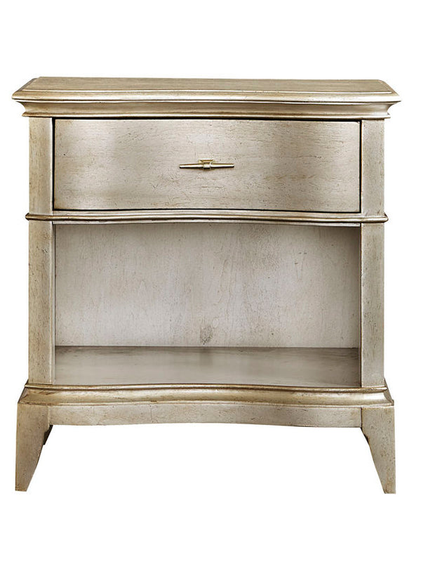 A.R.T. Furniture Starlite Nightstand With Glamorous Design, Usb Charging Port, And Elegant Three-drawer Storage Silver, Silver Parawood Solids,Primavera Veneer,Metal 406141-2227