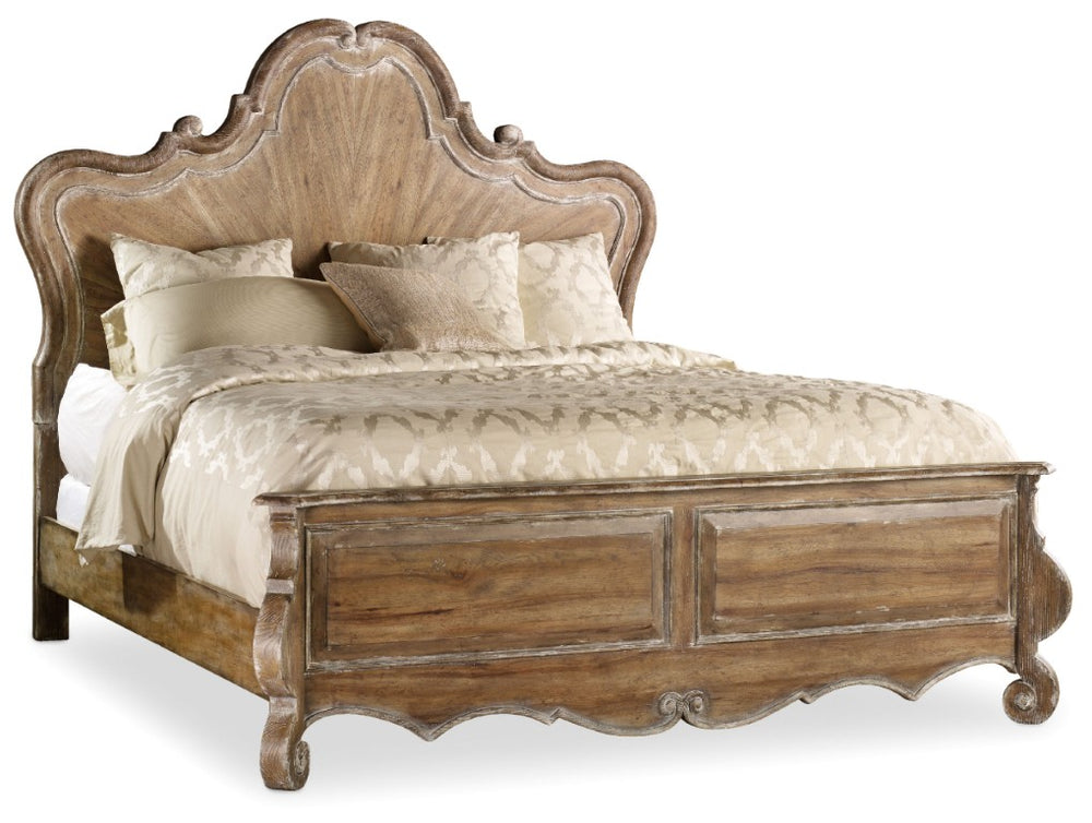 Hooker Furniture Chatelet Romantic California King Wood Panel Bed With Distressed Caramel Froth Finish & Turned Legs Light Wood 5300-90260