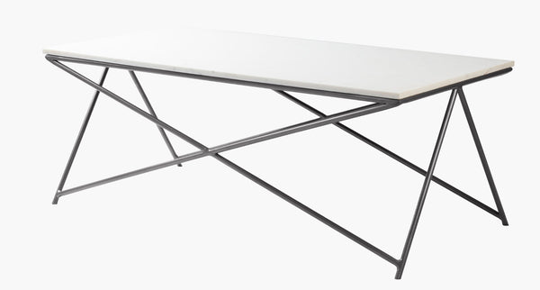 Livabliss Norah Marble Top Coffee Table with Blackened Metal Base Handcrafted Living Room Accent NRH-004