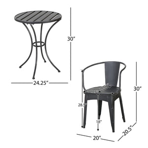 English Elm Colmar Outdoor Iron Bistro Set Powder Coated Slatted Armchairs Round Patio Table Black+Silver 56558.00BSVR