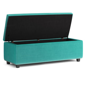 English Elm Hamilton Storage Ottoman In Luxurious Aqua Blue Velvet - Stylish Seating & Smart Storage Solution B136P159057