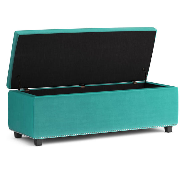 English Elm Hamilton Storage Ottoman In Luxurious Aqua Blue Velvet - Stylish Seating & Smart Storage Solution B136P159057