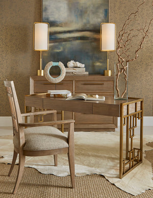 A.R.T. Furniture Woodwright Rohe Arm Chair - Elegant Transitional Design In Champagne Finish With Plush Linen Cushion - Set Of 2 Brown, Gray Parawood Solids,Primavera Veneer,And Upholstery 253205-2325