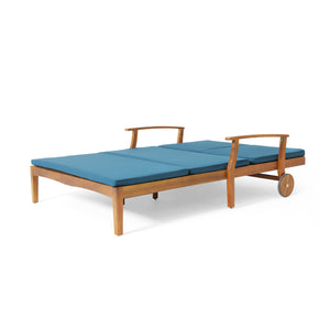 English Elm Christopher Knight Home® - Perla Double Chaise Lounge - Stylish Acacia Wood Seating With Plush Cushions For Ultimate Comfort 63357.00BLU