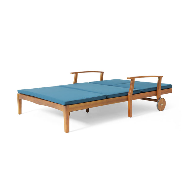 English Elm Christopher Knight Home® - Perla Double Chaise Lounge - Stylish Acacia Wood Seating With Plush Cushions For Ultimate Comfort 63357.00BLU
