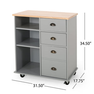 English Elm Christopher Knight Home® - Kitchen Island Cart with Rubberwood Top, Rolling Storage Cabinet with Drawers & Locking Casters Grey 67757.00NATGRY