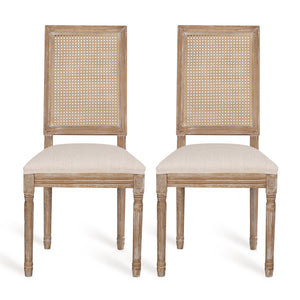 English Elm Dining Chair Set of Two with Cane Back Fluted Legs and Upholstered Seat French Style 71238.00BGENTL