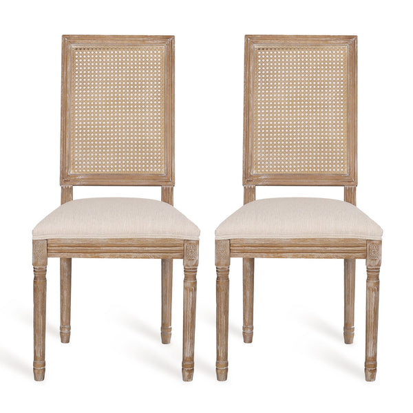 English Elm Dining Chair Set of Two with Cane Back Fluted Legs and Upholstered Seat French Style 71238.00BGENTL
