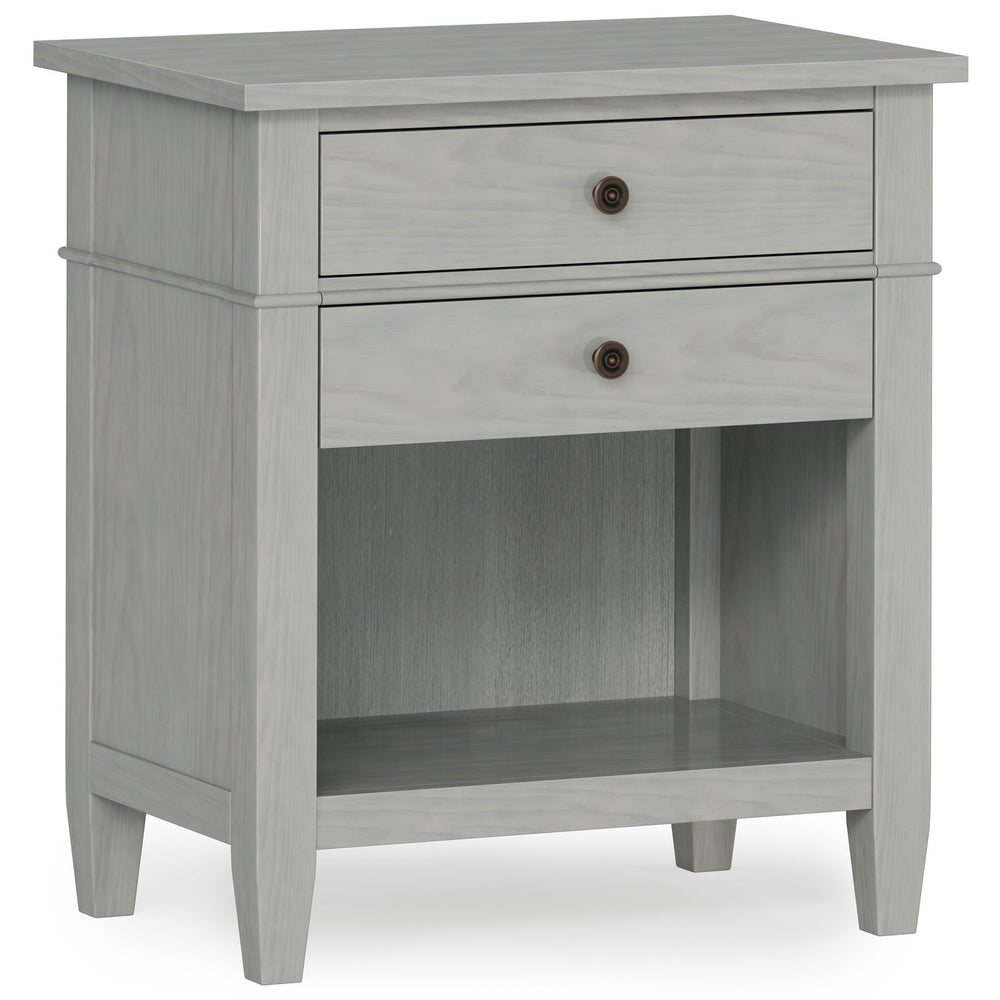 English Elm Carlton Handcrafted Fog Grey Bedside Table With Storage Drawers And Antique Bronze Accents B136P158574