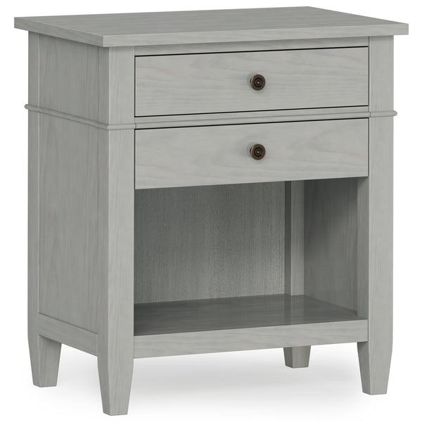 English Elm Carlton Handcrafted Fog Grey Bedside Table With Storage Drawers And Antique Bronze Accents B136P158574