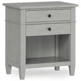 Solid Wood Nightstand with 2 Drawers and Open Bottom Storage