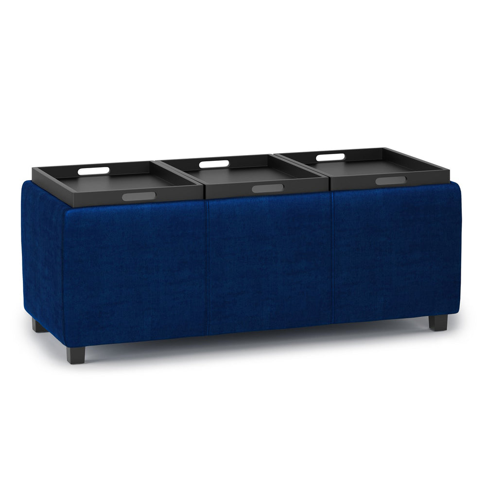 English Elm Avalon Storage Ottoman - Luxurious Blue Velvet With Hidden Storage & Versatile Serving Trays B136P158251