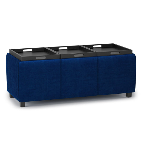 English Elm Avalon Storage Ottoman - Luxurious Blue Velvet With Hidden Storage & Versatile Serving Trays B136P158251