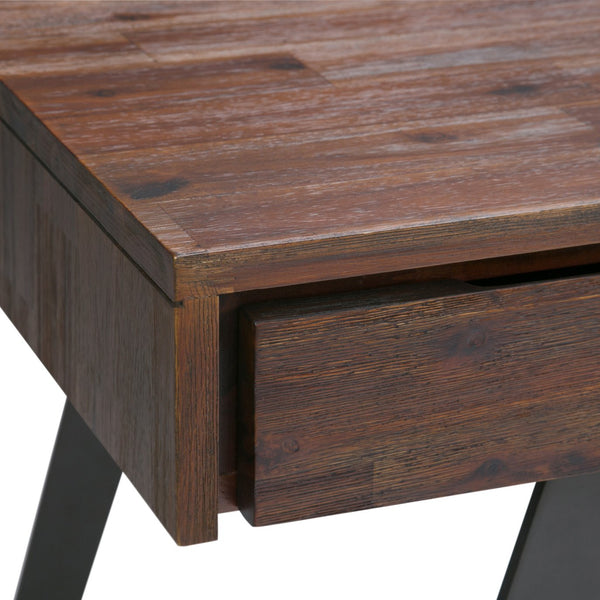 English Elm Lowry Desk - Distressed Charcoal Brown Solid Acacia With Metal Legs For Modern Industrial Charm B136P158875