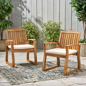 English Elm Christopher Knight Home® - DELLA Wood KD Armchair Set of 2 — Cream Acacia Outdoor Dining Chairs, Weather & Rust Resistant Comfort 57217.00ACA