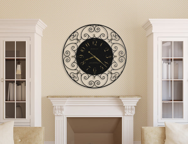 Hekman Furniture 625367 Joline Oversized Wall Clock - Elegant Black Iron Design With Gold Numerals For Every Room  Joline Wall Clock 625367