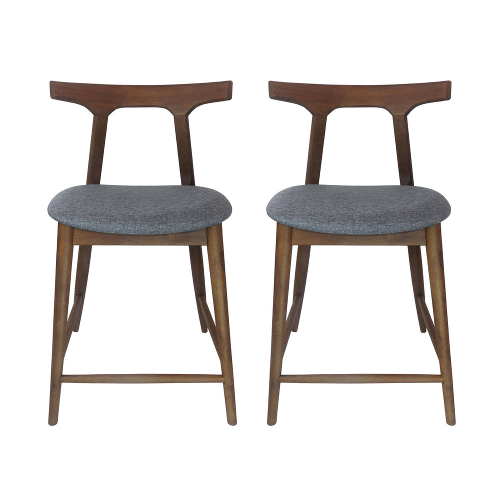 English Elm Counter Stools Set of Two Mid-century Rubberwood Frame Upholstered Kitchen Island Seating 72661.00CHAR