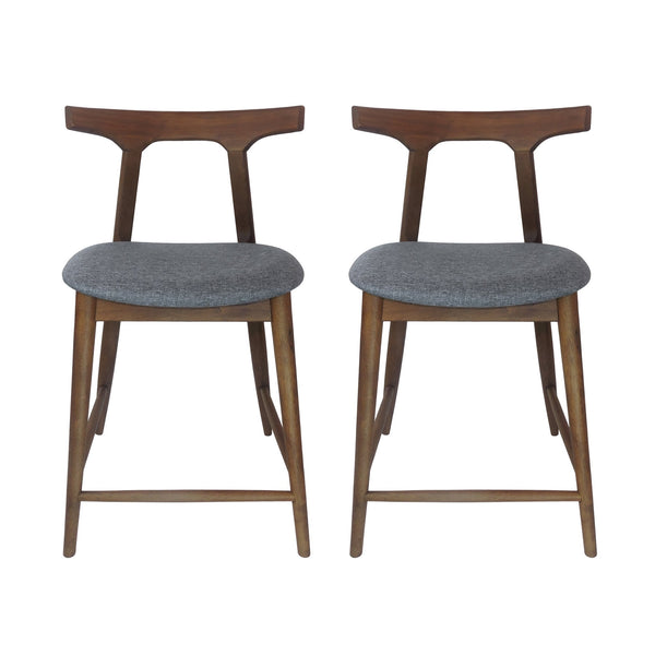 English Elm Counter Stools Set of Two Mid-century Rubberwood Frame Upholstered Kitchen Island Seating 72661.00CHAR