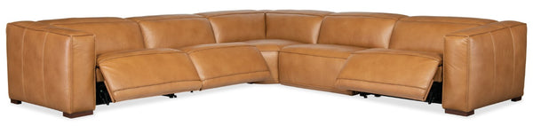 Hooker Furniture Fresco Modular 5-Seat Sectional In Warm Caramel Semi-Aniline Leather With Power Recline & Headrests 134.50 L x 134.50W x 30.50H SS404-5PC3-080