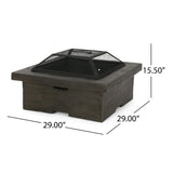 Christopher Knight Home® - Noble House - Bolton Outdoor Lightweight Concrete Wood Burning Square Fire Pit, Gray