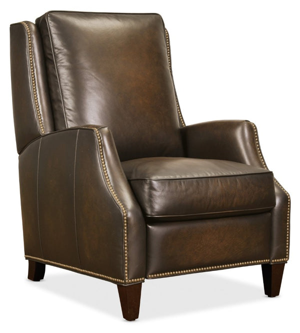 Hooker Furniture Kerley Handcrafted Push-Back Recliner In Sarzana Top-Grain Leather With Dark Walnut Base For Comfort Brown RC260-PB-086