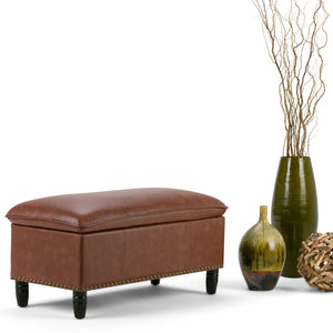English Elm Emily Cognac Storage Ottoman with Pillow Top, Nailhead Trim & Hidden Interior Storage Bench 39" B136P158187