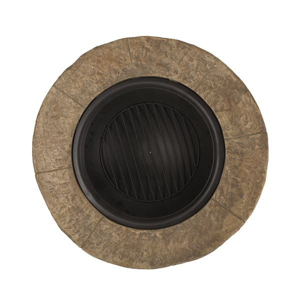 English Elm 34" Outdoor Concrete Wood Burning Fire Pit with Rustic Stone Finish for Patio Gatherings 60655.00