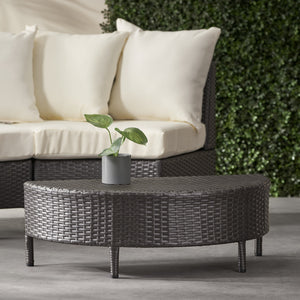 English Elm Christopher Knight Home® - PT LIMON Coffee Table – Stylish Faux Rattan & Iron Frame, No Assembly, 270 lb Capacity, Modern Low Profile Table Grey 54787.00GRY