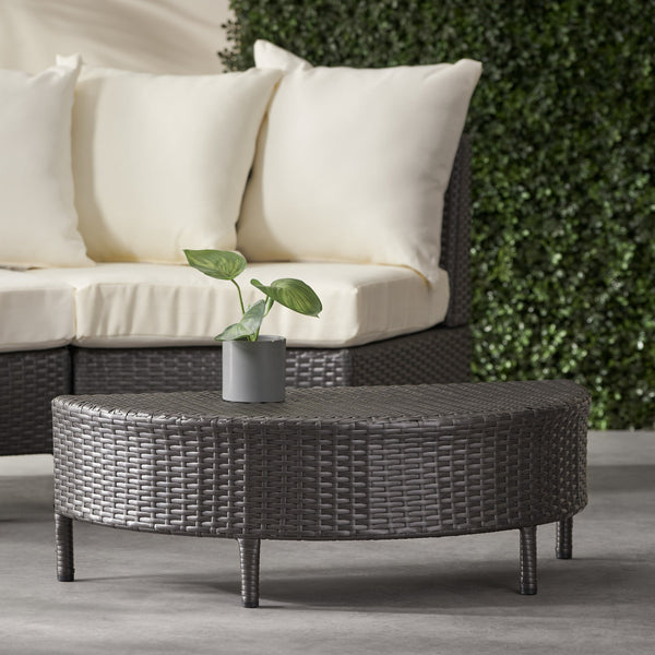 English Elm Christopher Knight Home® - PT LIMON Coffee Table – Stylish Faux Rattan & Iron Frame, No Assembly, 270 lb Capacity, Modern Low Profile Table Grey 54787.00GRY