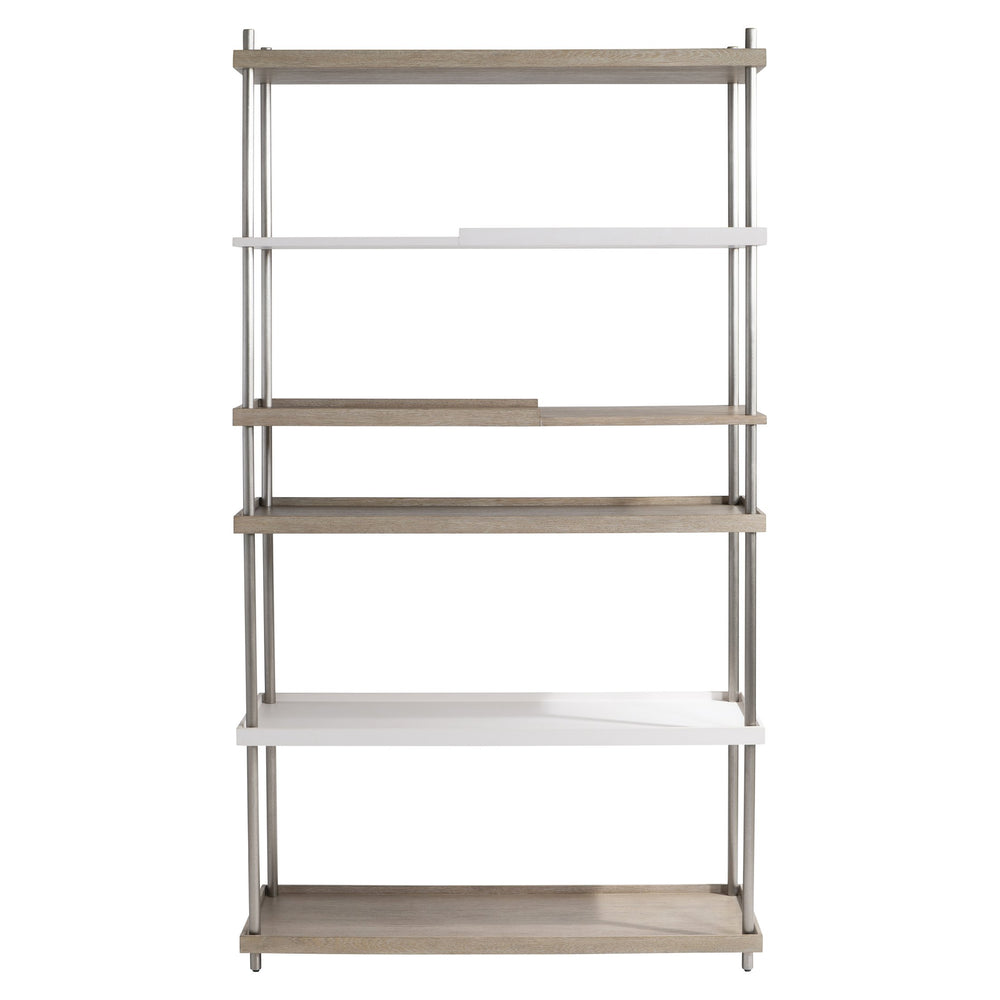Bernhardt Bernhardt Anax Etagere Sculptural Oak & Faux Stone Shelving With Graphite Cast-Aluminum Posts, 80" Tall 313812