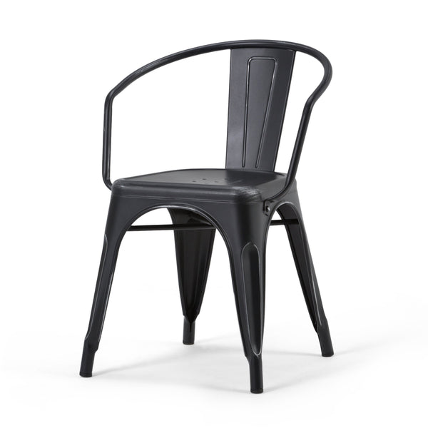 English Elm Larkin Metal Dining Arm Chair Set of 2 — Distressed Black & Silver, Industrial Iron, Curved Back Comfort B136P158773