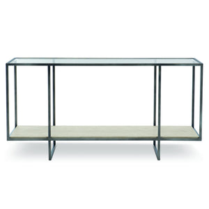 Bernhardt Bernhardt Harlow Metal Console Table With Travertine Shelf, Tempered Glass Top, Oil‑Rubbed Bronze Frame 514910
