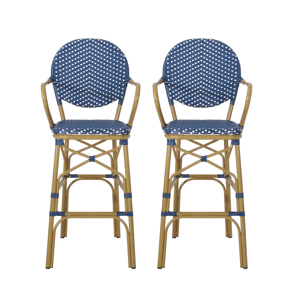 English Elm Outdoor Bistro Wicker Barstools Set of 2 Rust Resistant Aluminum Patio Bar Seating 72605.00