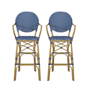 English Elm Outdoor Bistro Wicker Barstools Set of 2 Rust Resistant Aluminum Patio Bar Seating 72605.00