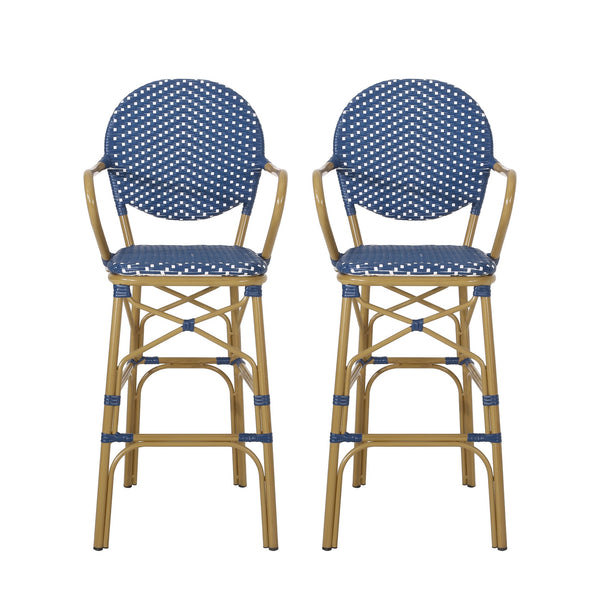English Elm Outdoor Bistro Wicker Barstools Set of 2 Rust Resistant Aluminum Patio Bar Seating 72605.00