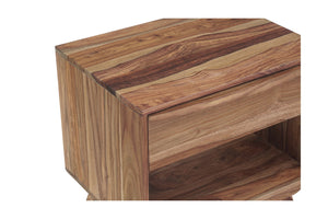 Porter Designs Porter Fusion Solid Sheesham Wood Nightstand Table - Mid-century Modern Design With Flared Legs Light Brown Wood 04-117-04-6750n