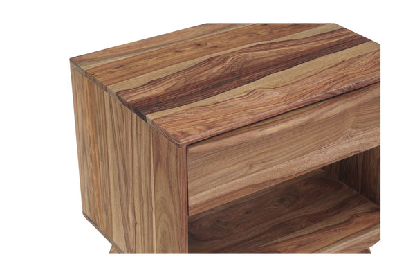 Porter Designs Porter Fusion Solid Sheesham Wood Nightstand Table - Mid-century Modern Design With Flared Legs Light Brown Wood 04-117-04-6750n