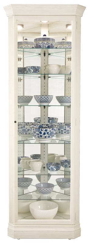 Hekman Furniture 680642 Delia Ii Curio Cabinet - Elegant Corner Design With Interior Lighting & Adjustable Shelves Aged Linen Delia Ii Corner Curio Cabinet 680642