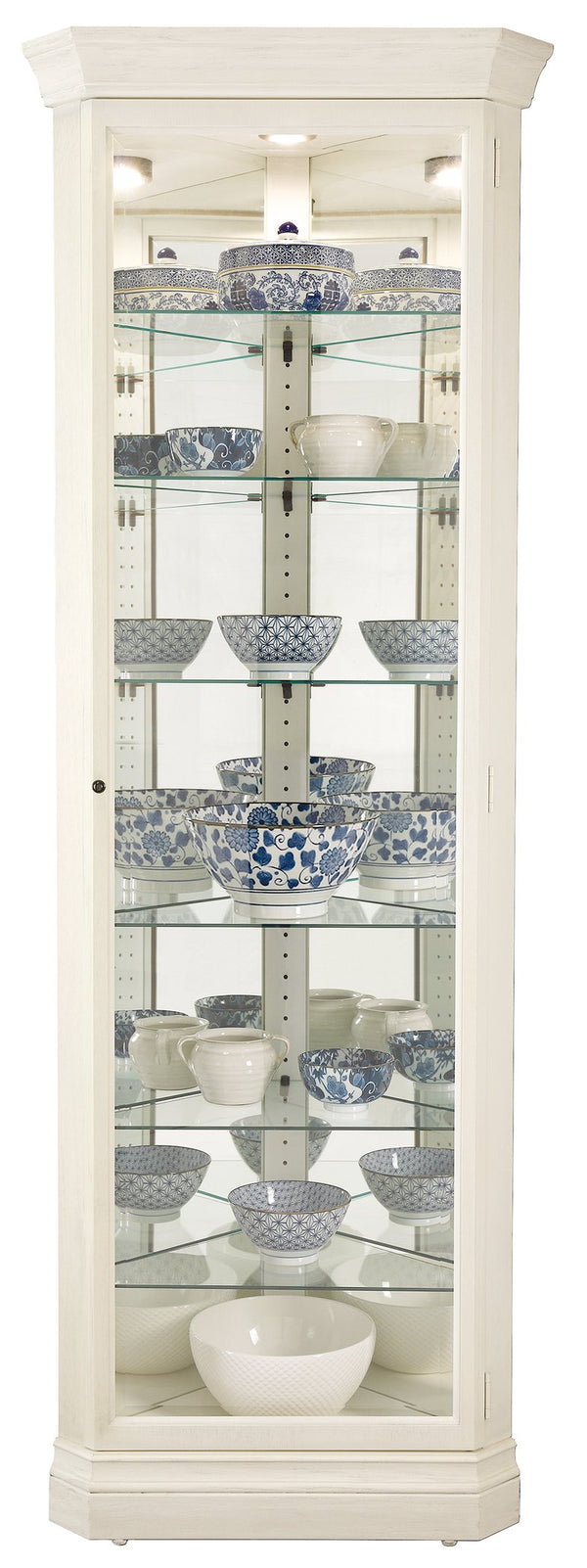 Hekman Furniture 680642 Delia Ii Curio Cabinet - Elegant Corner Design With Interior Lighting & Adjustable Shelves Aged Linen Delia Ii Corner Curio Cabinet 680642