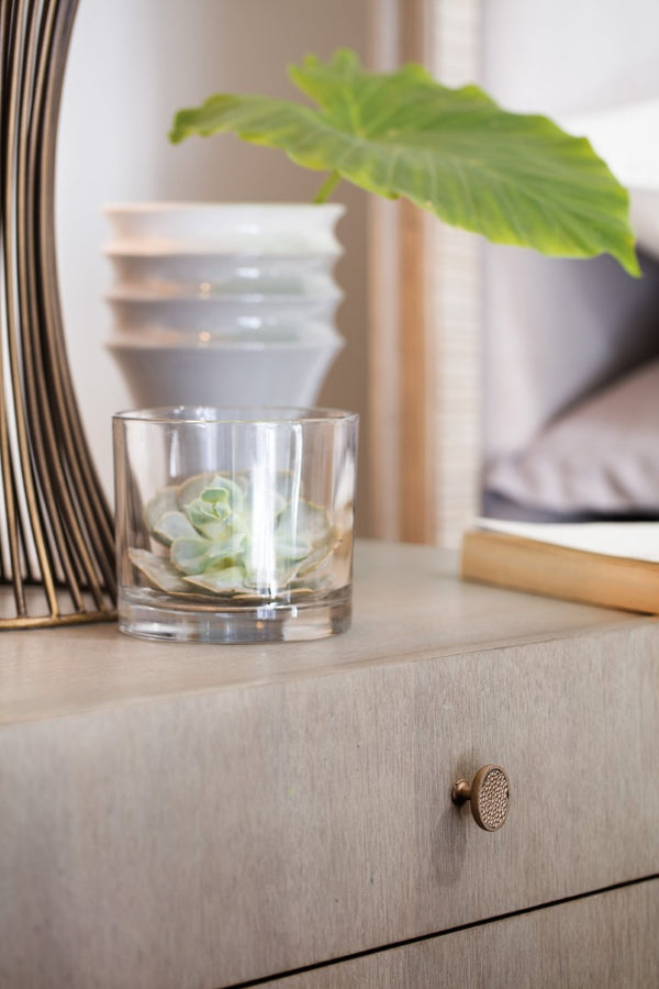 Hooker Furniture Elixir Textured Walnut Two-Drawer Nightstand With Champagne Silver Accents And Smooth-Glide Storage 5990-90016-LTWD