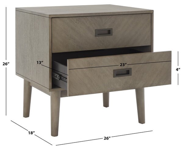 Safavieh Donald 2 Drawer Nightstand XII23 Light Grey / Bronze Wood NST6405C