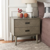 Safavieh Donald 2 Drawer Nightstand XII23 Light Grey / Bronze Wood NST6405C