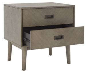 Safavieh Donald 2 Drawer Nightstand XII23 Light Grey / Bronze Wood NST6405C
