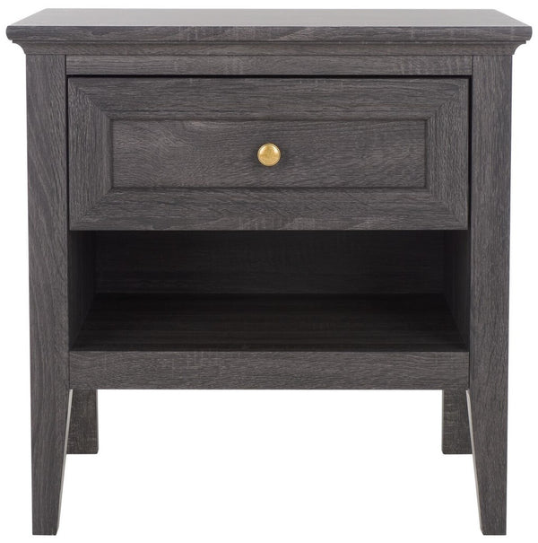 Safavieh Sondra 2 Drawer Nightstand Distressed Black / Gold 21.7" x 15.4" x 21.7"