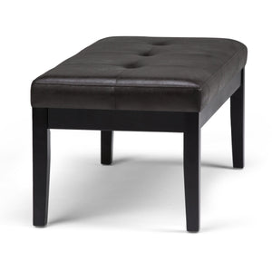 English Elm Lacey Tufted Ottoman Bench - Distressed Black Vegan Leather For Stylish Entryway & Living Room Use B136P159206