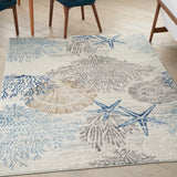 Nourison Pompeii PMP04 Machine Made Power-loomed Borderless Design Indoor Only Coastal, Nautical & Beach  Rug Ivory Grey Blue, Ivory Grey Blue 70% Polypropylene,30% Polyester 99446907400