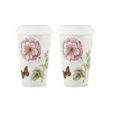 Butterfly Meadow 2-Piece Thermal Travel Mugs, Porcelain, Dishwasher Safe, 10 Oz